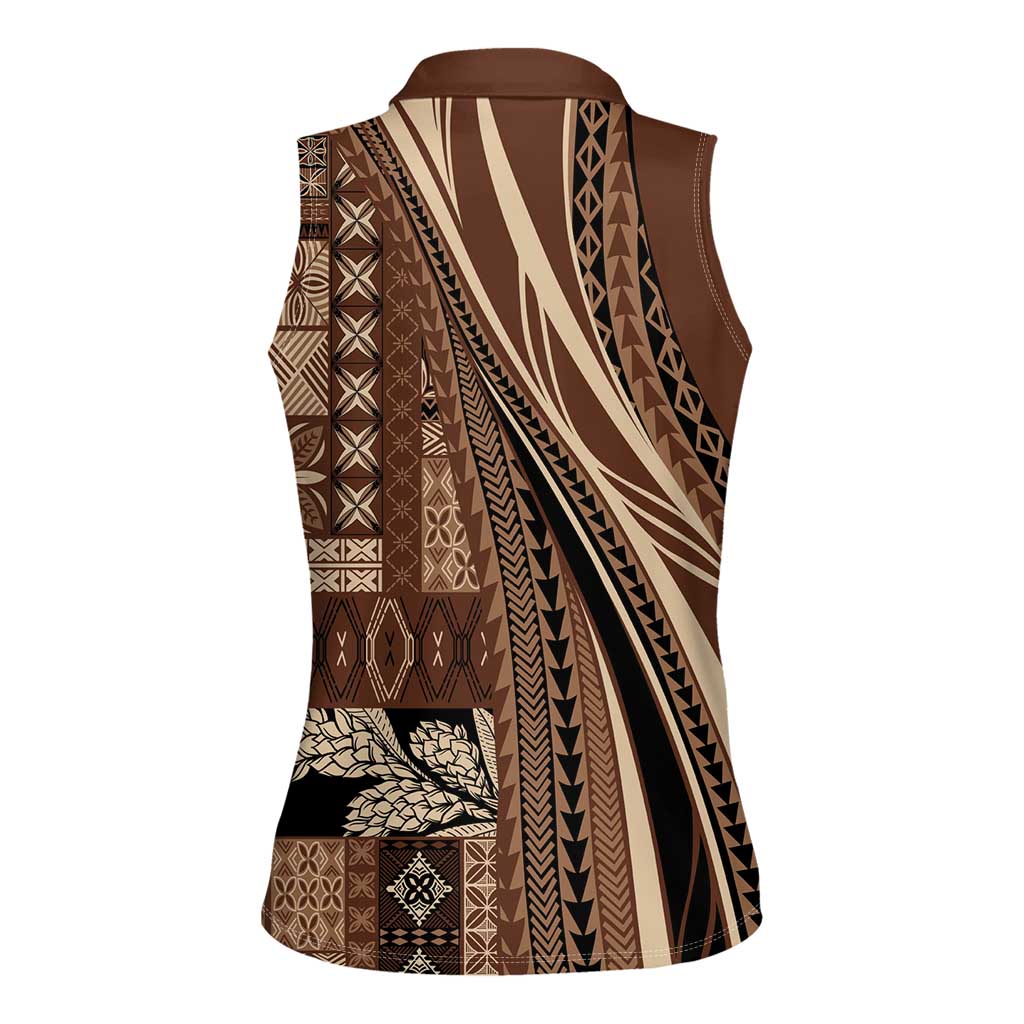 Pasifika Women's Day - Samoa Siapo Malu Tattoo Inspired Women Sleeveless Polo Shirt Brown LT7 - Polynesian Pride