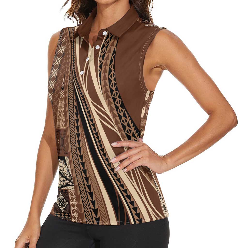 Pasifika Women's Day - Samoa Siapo Malu Tattoo Inspired Women Sleeveless Polo Shirt Brown LT7 - Polynesian Pride