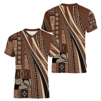 Pasifika Women's Day - Samoa Siapo Malu Tattoo Inspired Women V-Neck T-Shirt Brown