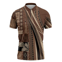 Pasifika Women's Day - Samoa Siapo Malu Tattoo Inspired Zipper Polo Shirt Brown LT7 Brown - Polynesian Pride