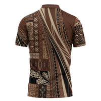 Pasifika Women's Day - Samoa Siapo Malu Tattoo Inspired Zipper Polo Shirt Brown LT7 - Polynesian Pride