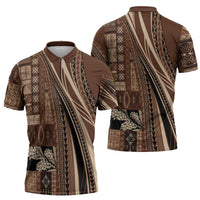 Pasifika Women's Day - Samoa Siapo Malu Tattoo Inspired Zipper Polo Shirt Brown LT7 - Polynesian Pride
