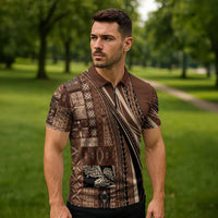 Pasifika Women's Day - Samoa Siapo Malu Tattoo Inspired Zipper Polo Shirt Brown LT7 - Polynesian Pride