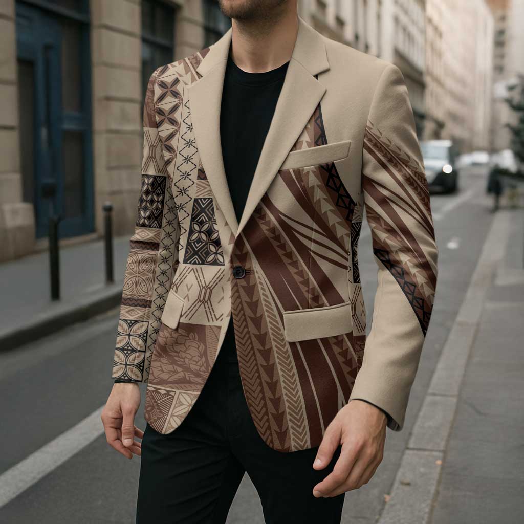 Pasifika Women's Day - Samoa Siapo Malu Tattoo Inspired Blazer Beige