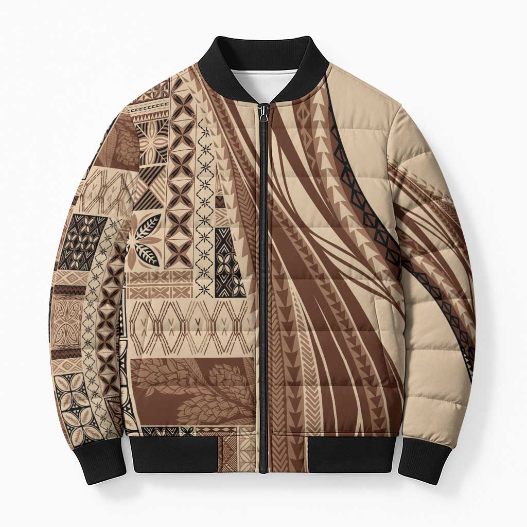 Pasifika Women's Day - Samoa Siapo Malu Tattoo Inspired Bomber Puffer Jacket Beige