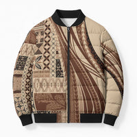 Pasifika Women's Day - Samoa Siapo Malu Tattoo Inspired Bomber Puffer Jacket Beige