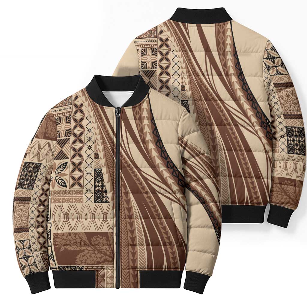 Pasifika Women's Day - Samoa Siapo Malu Tattoo Inspired Bomber Puffer Jacket Beige
