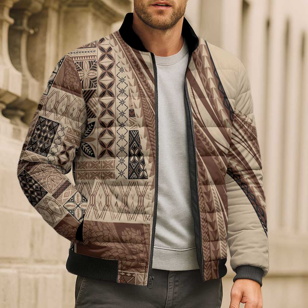 Pasifika Women's Day - Samoa Siapo Malu Tattoo Inspired Bomber Puffer Jacket Beige