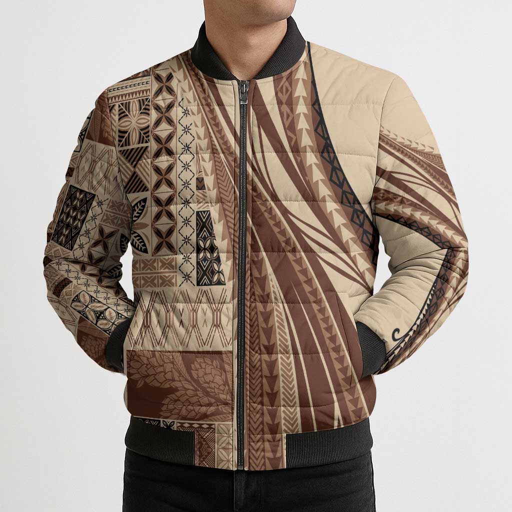 Pasifika Women's Day - Samoa Siapo Malu Tattoo Inspired Bomber Puffer Jacket Beige