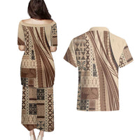 Pasifika Women's Day - Samoa Siapo Malu Tattoo Inspired Couples Matching Puletasi and Hawaiian Shirt Beige LT7 - Polynesian Pride