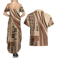 Pasifika Women's Day - Samoa Siapo Malu Tattoo Inspired Couples Matching Summer Maxi Dress and Hawaiian Shirt Beige LT7 - Polynesian Pride