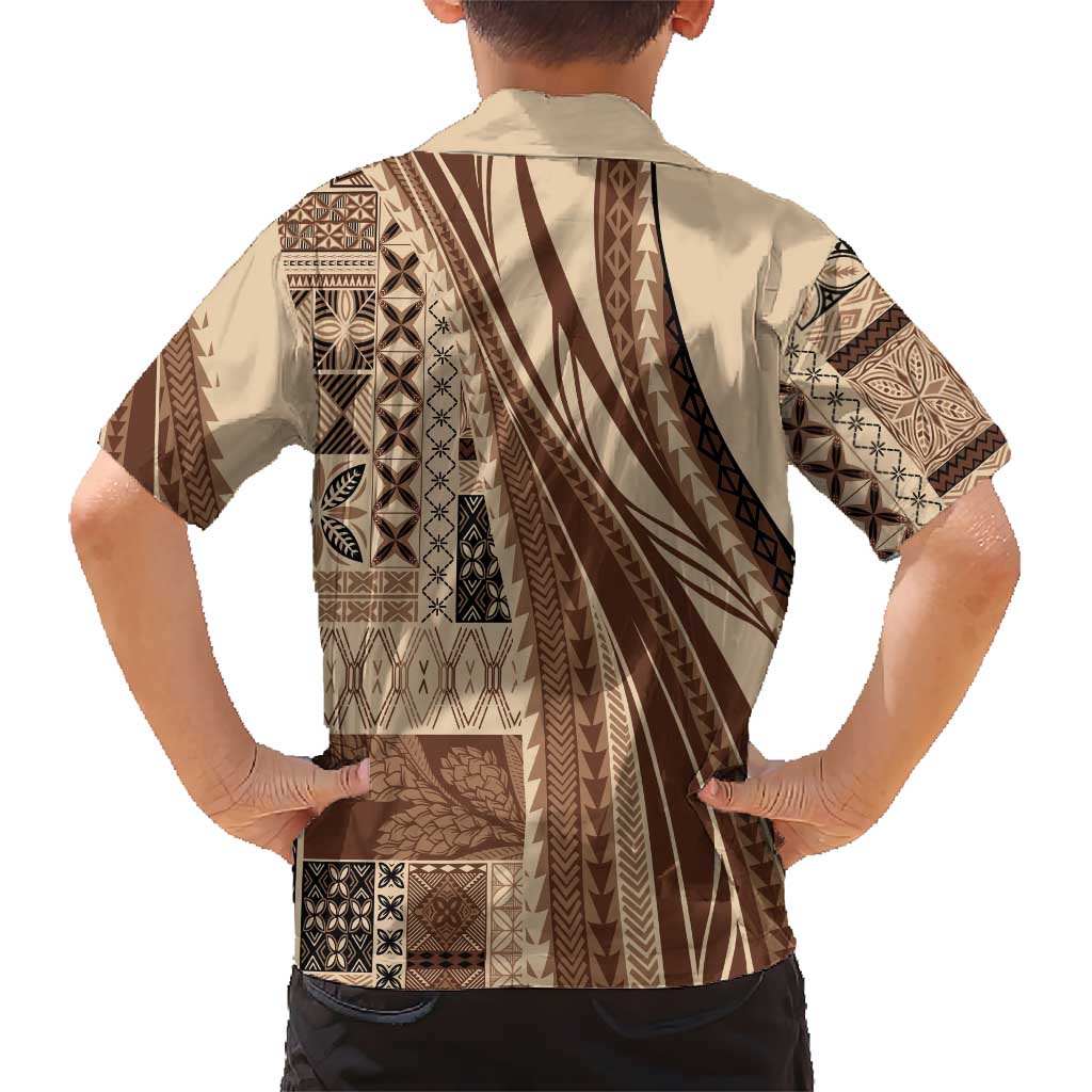Pasifika Women's Day - Samoa Siapo Malu Tattoo Inspired Family Matching Long Sleeve Bodycon Dress and Hawaiian Shirt Beige LT7 - Polynesian Pride