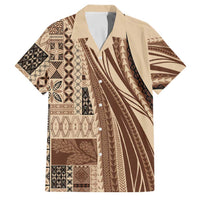 Pasifika Women's Day - Samoa Siapo Malu Tattoo Inspired Family Matching Off The Shoulder Long Sleeve Dress and Hawaiian Shirt Beige LT7 Dad's Shirt - Short Sleeve Beige - Polynesian Pride