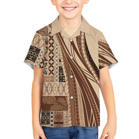 Pasifika Women's Day - Samoa Siapo Malu Tattoo Inspired Family Matching Puletasi and Hawaiian Shirt Beige LT7 Son's Shirt Beige - Polynesian Pride
