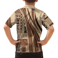 Pasifika Women's Day - Samoa Siapo Malu Tattoo Inspired Family Matching Short Sleeve Bodycon Dress and Hawaiian Shirt Beige LT7 - Polynesian Pride