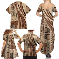 Pasifika Women's Day - Samoa Siapo Malu Tattoo Inspired Family Matching Summer Maxi Dress and Hawaiian Shirt Beige