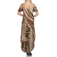 Pasifika Women's Day - Samoa Siapo Malu Tattoo Inspired Family Matching Summer Maxi Dress and Hawaiian Shirt Beige