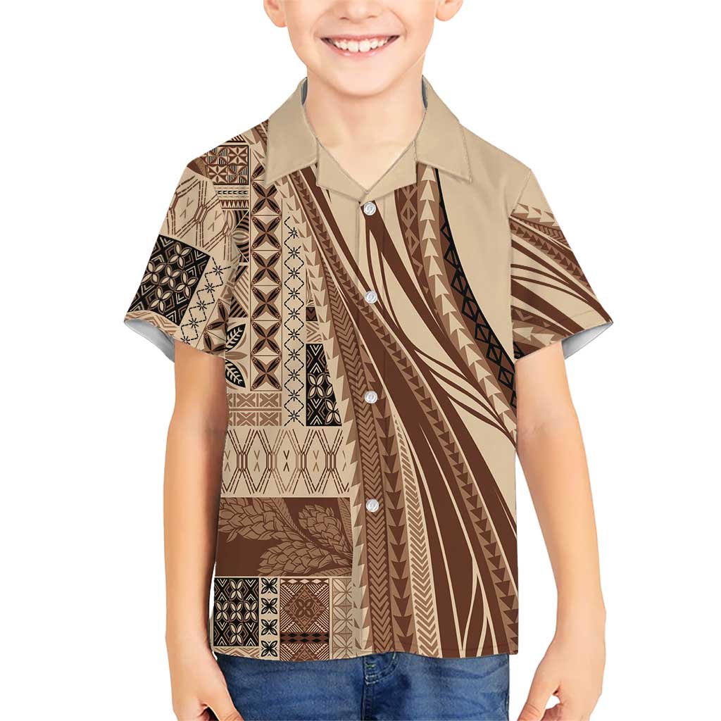 Pasifika Women's Day - Samoa Siapo Malu Tattoo Inspired Family Matching Tank Maxi Dress and Hawaiian Shirt Beige