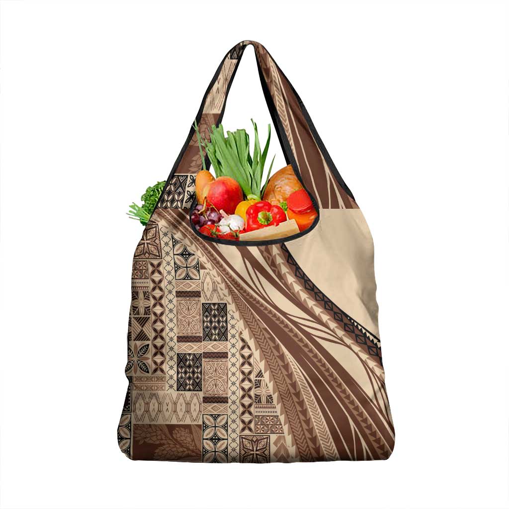 Pasifika Women's Day - Samoa Siapo Malu Tattoo Inspired Grocery Bag Beige