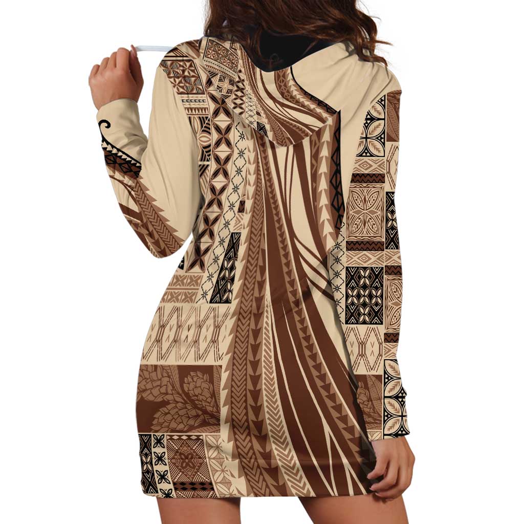 Pasifika Women's Day - Samoa Siapo Malu Tattoo Inspired Hoodie Dress Beige