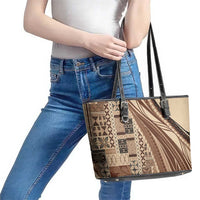 Pasifika Women's Day - Samoa Siapo Malu Tattoo Inspired Leather Tote Bag Beige LT7 - Polynesian Pride