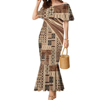 Pasifika Women's Day - Samoa Siapo Malu Tattoo Inspired Mermaid Dress Beige