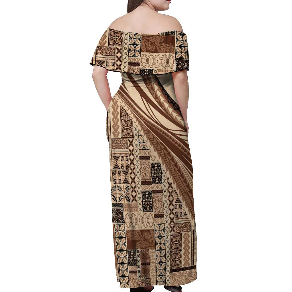 Pasifika Women's Day - Samoa Siapo Malu Tattoo Inspired Off Shoulder Maxi Dress Beige LT7 - Polynesian Pride