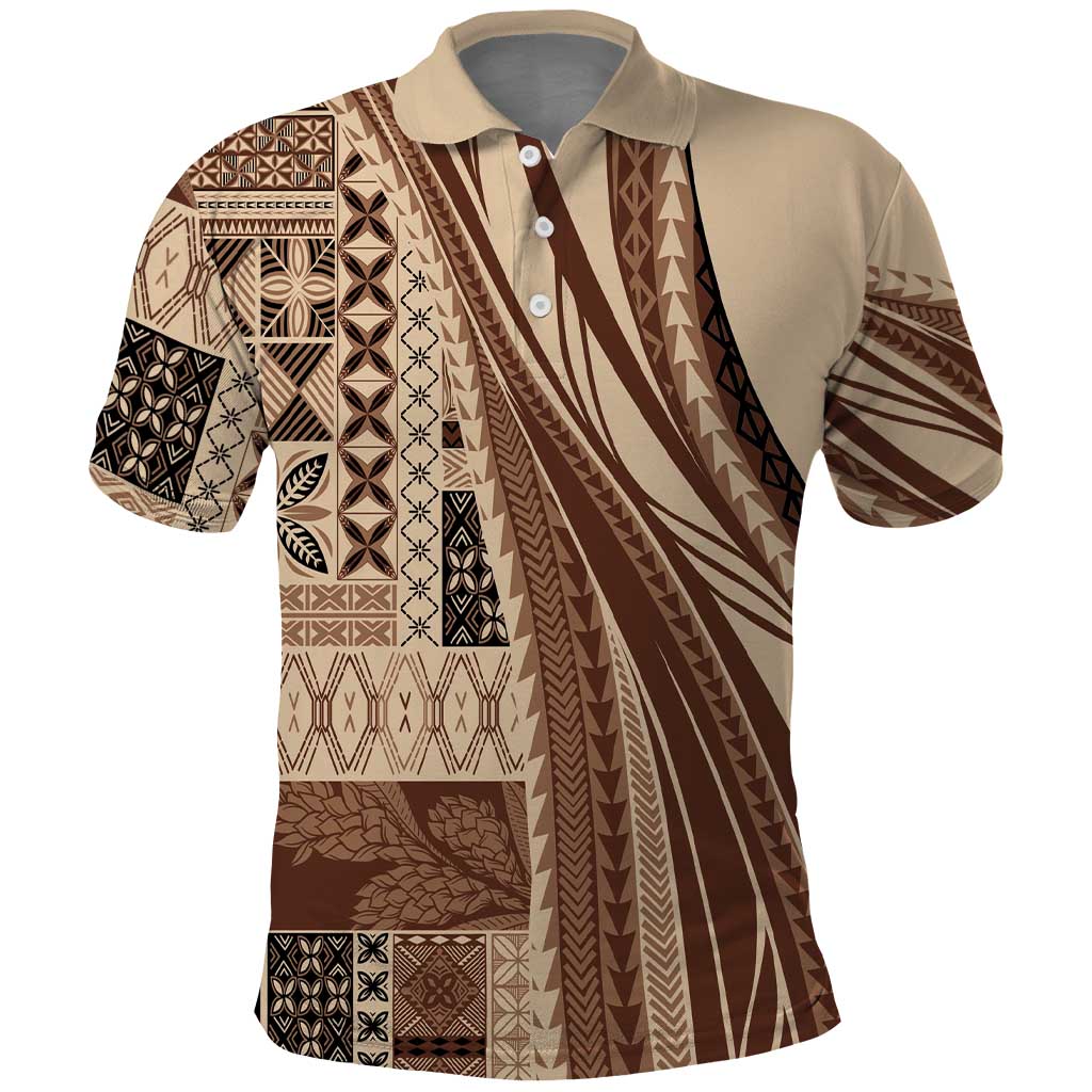 Pasifika Women's Day - Samoa Siapo Malu Tattoo Inspired Polo Shirt Beige