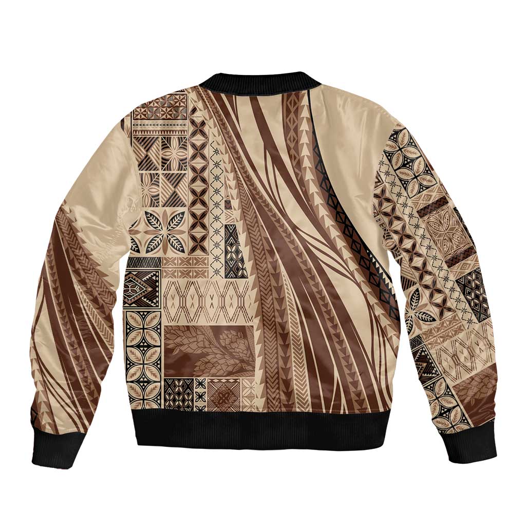 Pasifika Women's Day - Samoa Siapo Malu Tattoo Inspired Sleeve Zip Bomber Jacket Beige