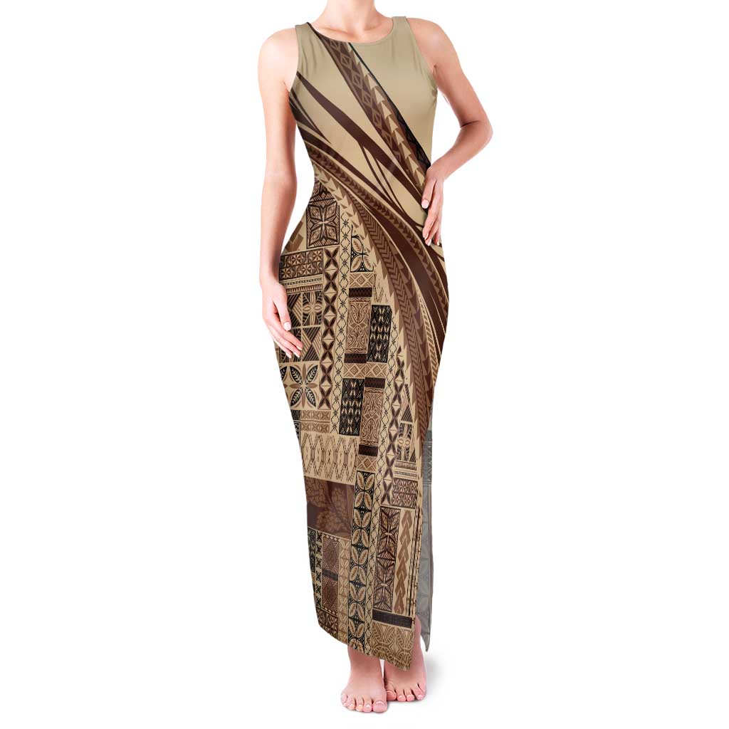 Pasifika Women's Day - Samoa Siapo Malu Tattoo Inspired Tank Maxi Dress Beige