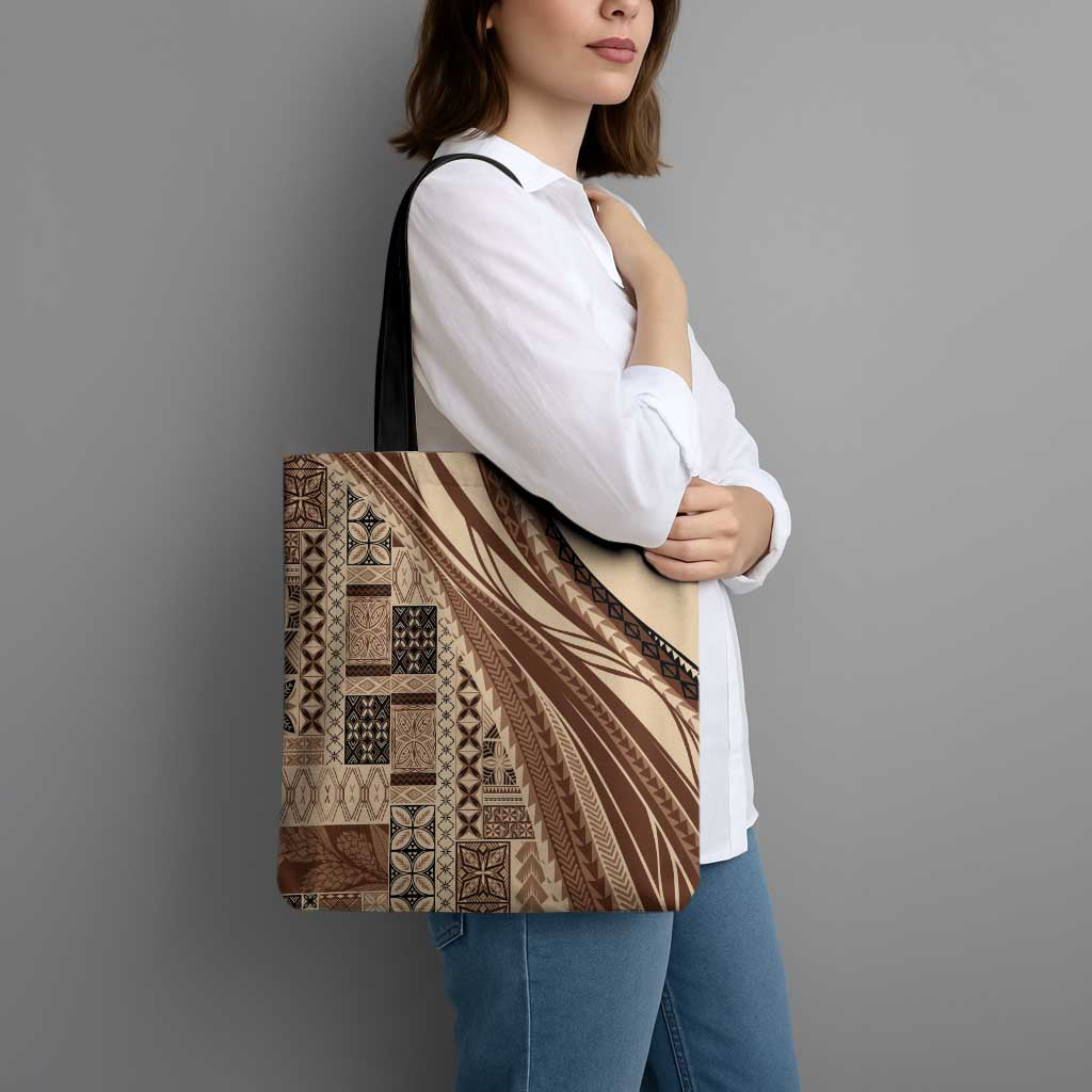 Pasifika Women's Day - Samoa Siapo Malu Tattoo Inspired Tote Bag Beige