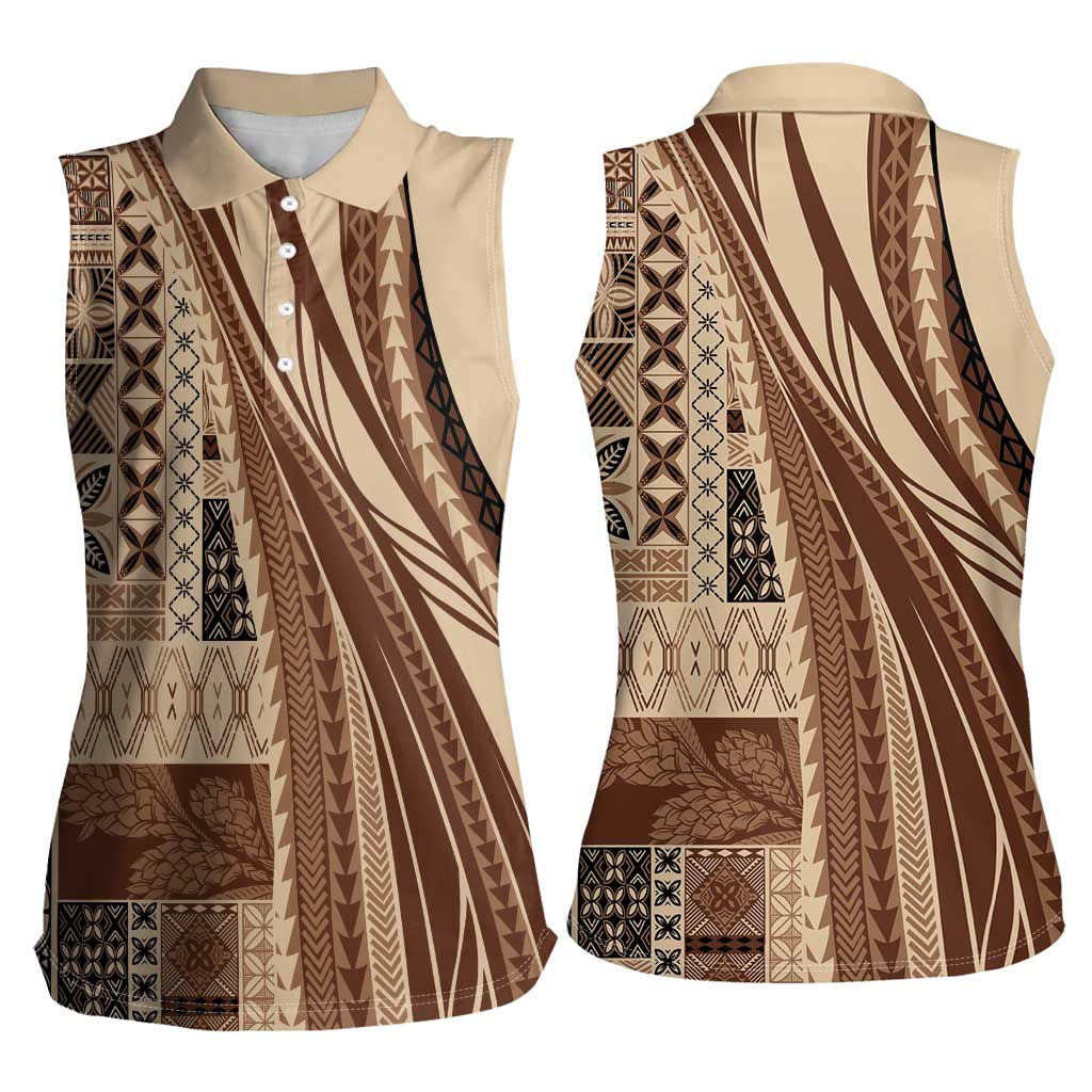 Pasifika Women's Day - Samoa Siapo Malu Tattoo Inspired Women Sleeveless Polo Shirt Beige LT7 - Polynesian Pride