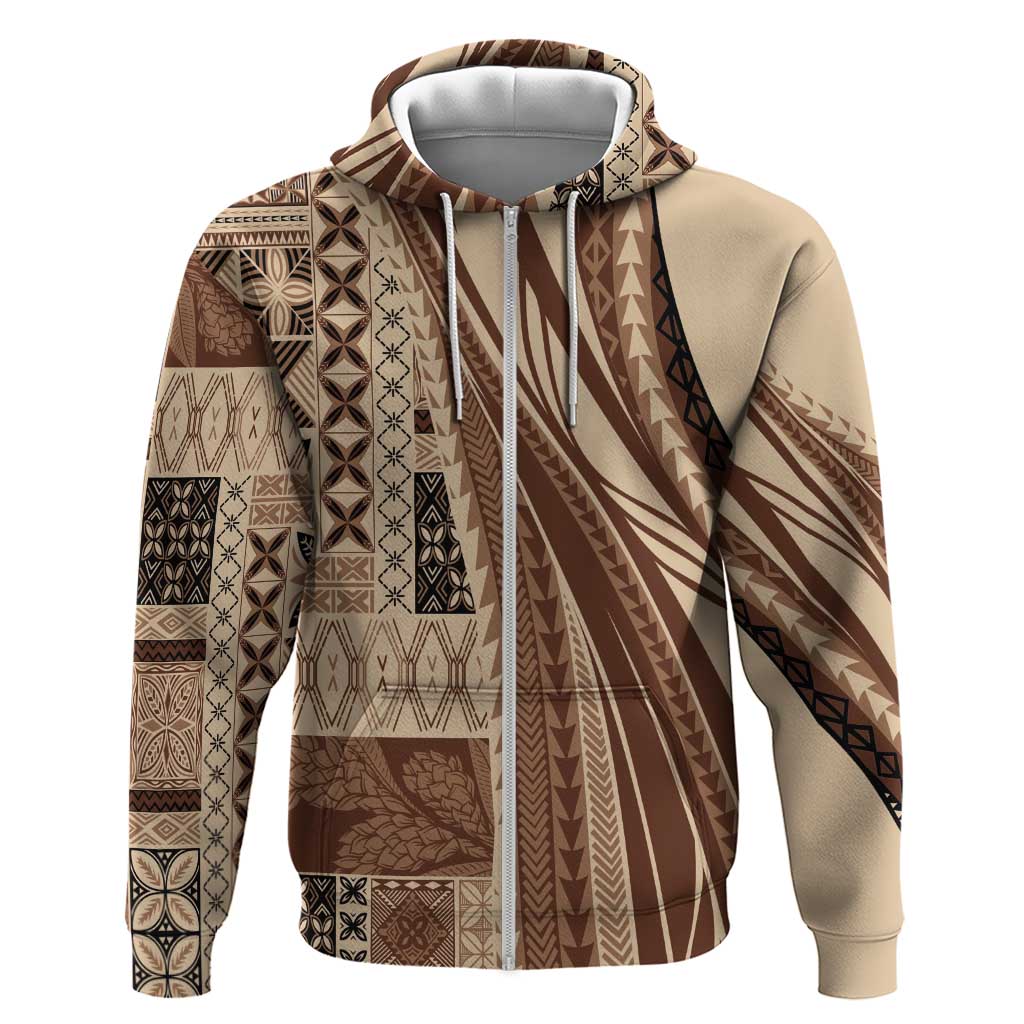 Pasifika Women's Day - Samoa Siapo Malu Tattoo Inspired Zip Hoodie Beige