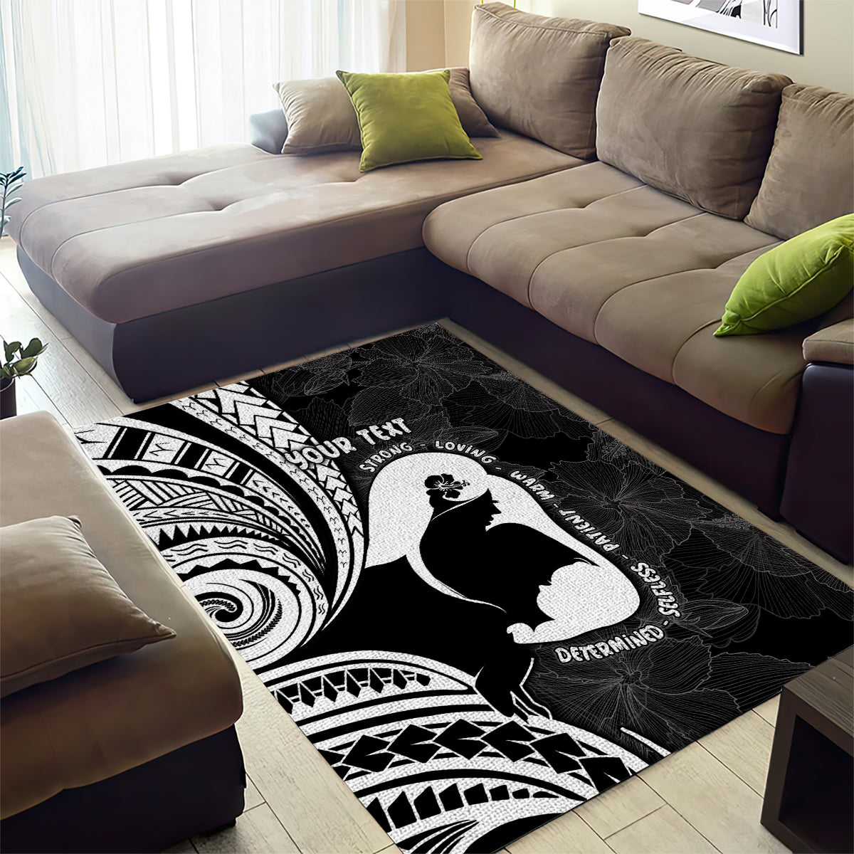 Mother's Day Area Rug Polynesia Vintage Hibiscus - Black