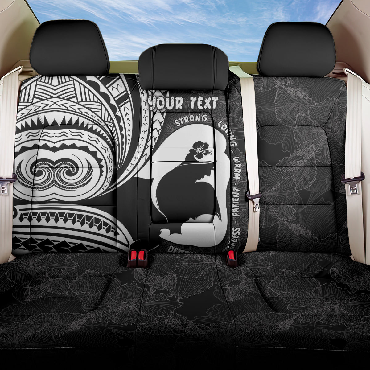 Mother's Day Back Car Seat Cover Polynesia Vintage Hibiscus - Black LT7