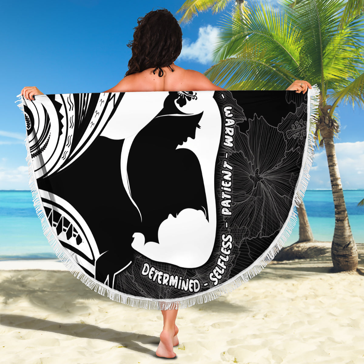 Mother's Day Beach Blanket Polynesia Vintage Hibiscus - Black