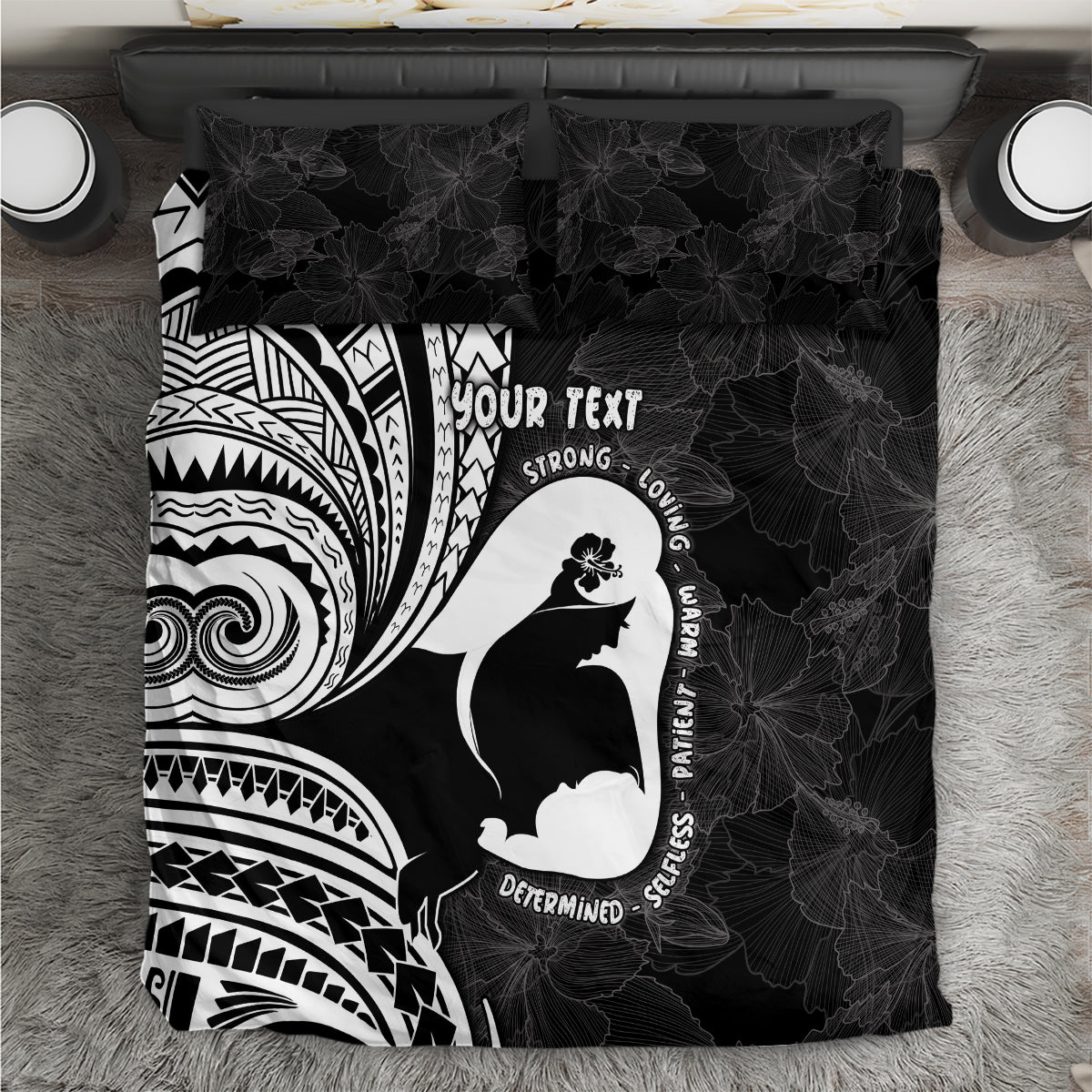 Mother's Day Bedding Set Polynesia Vintage Hibiscus - Black