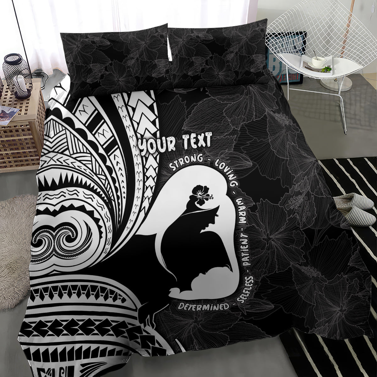 Mother's Day Bedding Set Polynesia Vintage Hibiscus - Black