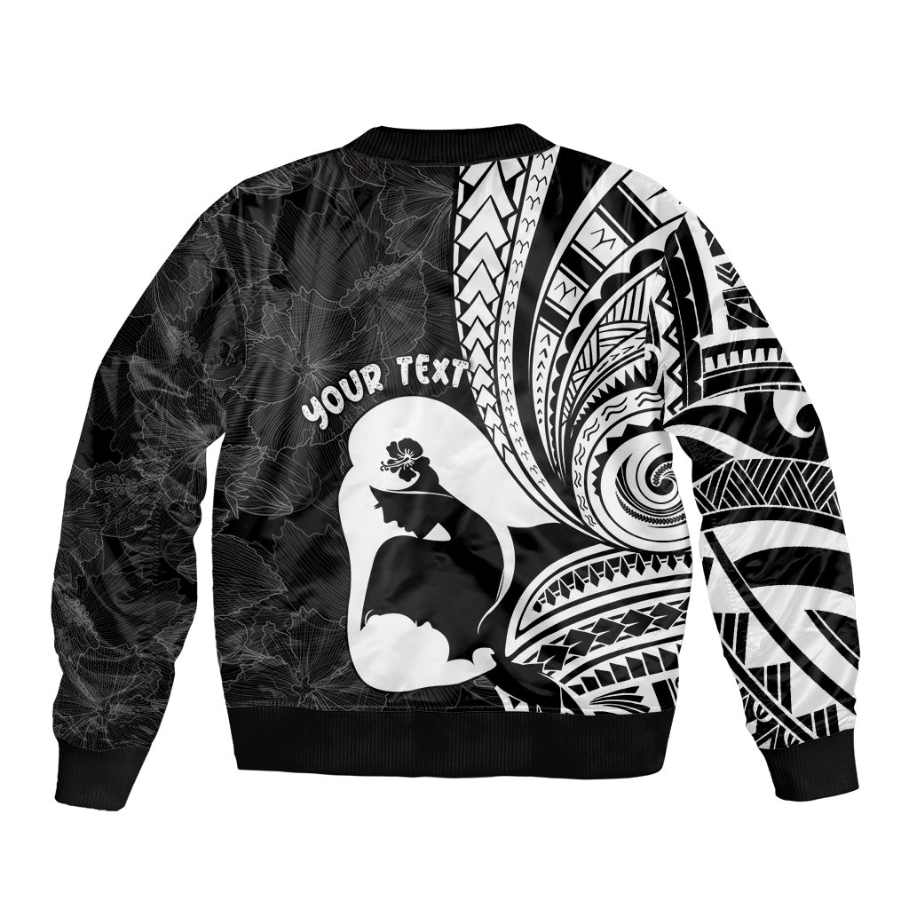 Mother's Day Bomber Jacket Polynesia Vintage Hibiscus - Black