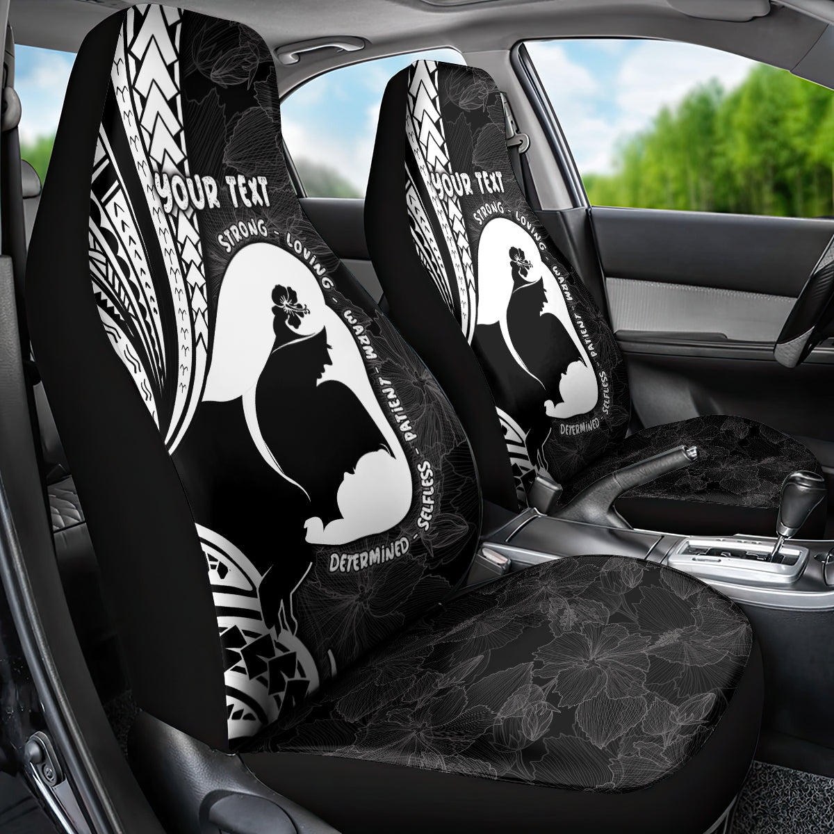 Mother's Day Car Seat Cover Polynesia Vintage Hibiscus - Black