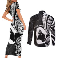 Mother's Day Couples Matching Short Sleeve Bodycon Dress and Long Sleeve Button Shirt Polynesia Vintage Hibiscus - Black LT7 - Polynesian Pride