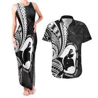 Mother's Day Couples Matching Tank Maxi Dress and Hawaiian Shirt Polynesia Vintage Hibiscus - Black LT7 Black - Polynesian Pride