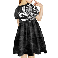 Mother's Day Kid Short Sleeve Dress Polynesia Vintage Hibiscus - Black