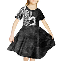 Mother's Day Kid Short Sleeve Dress Polynesia Vintage Hibiscus - Black