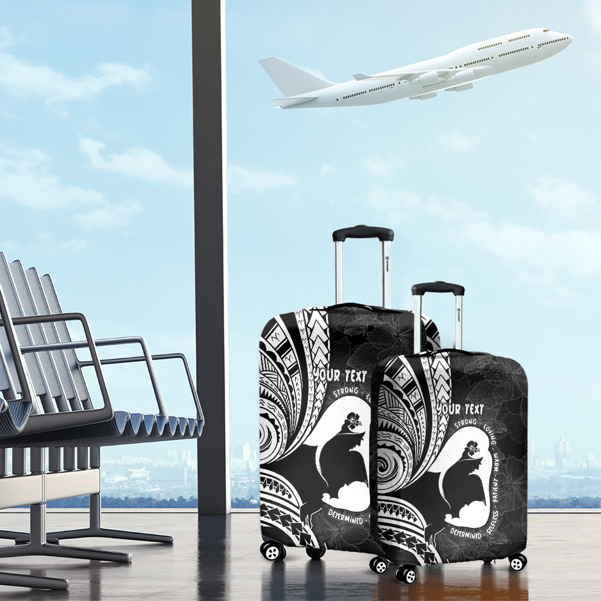 Mother's Day Luggage Cover Polynesia Vintage Hibiscus - Black