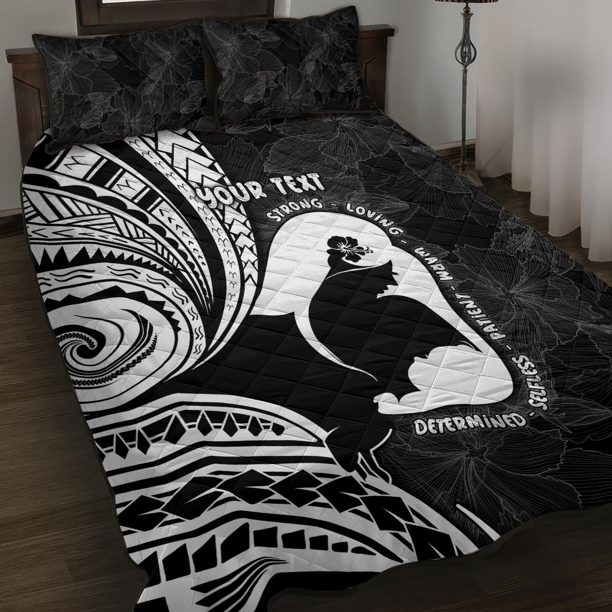 Mother's Day Quilt Bed Set Polynesia Vintage Hibiscus - Black