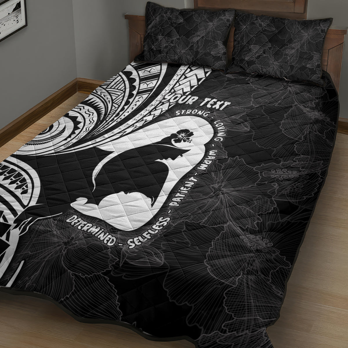 Mother's Day Quilt Bed Set Polynesia Vintage Hibiscus - Black