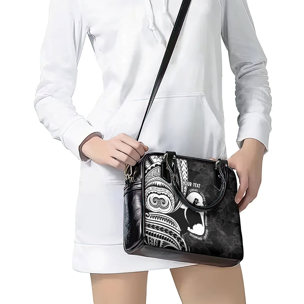 Mother's Day Shoulder Handbag Polynesia Vintage Hibiscus - Black