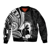 Mother's Day Sleeve Zip Bomber Jacket Polynesia Vintage Hibiscus - Black