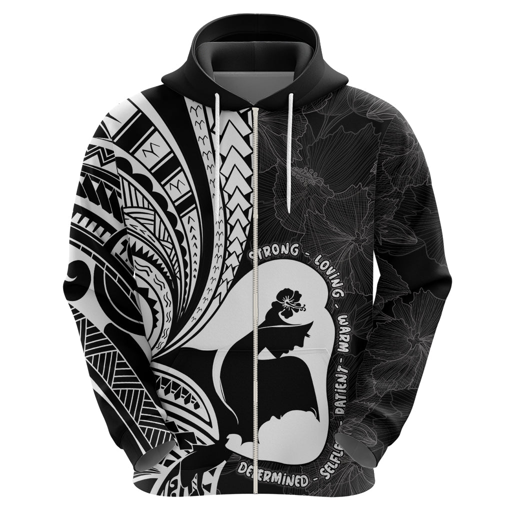 Mother's Day Zip Hoodie Polynesia Vintage Hibiscus - Black